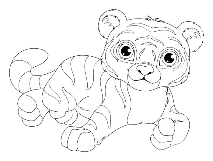 Easy coloring pages of cute animals tiger