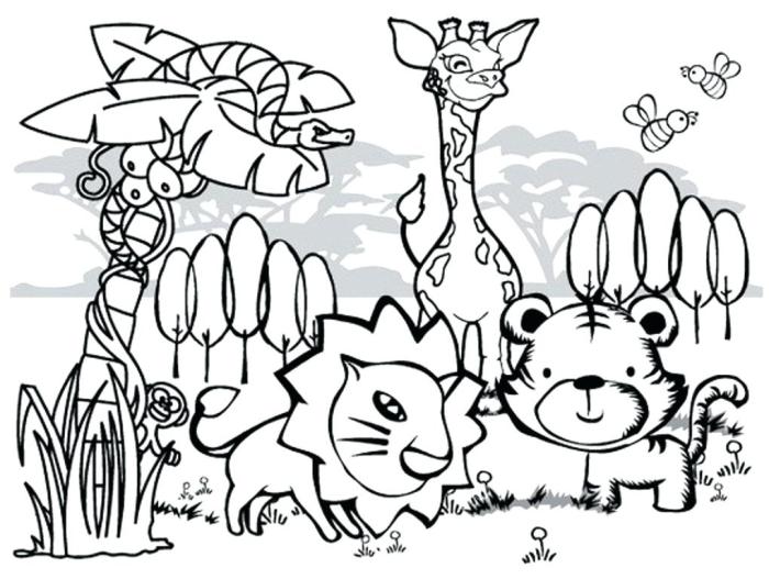 Easy jungle animal coloring template for kids