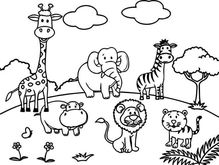 Cartoon coloring books pages jungle animals