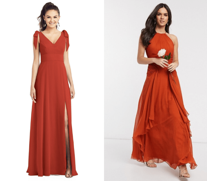 Burnt orange dresses for weddings