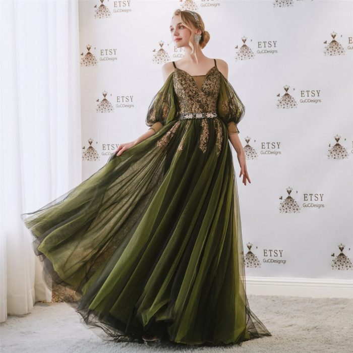 Green long dress for wedding