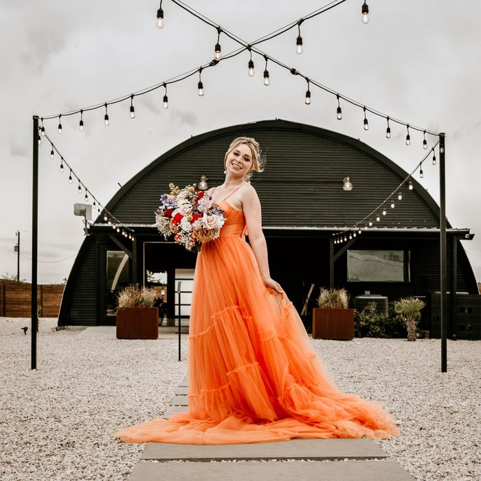 Camo wedding dress with orange