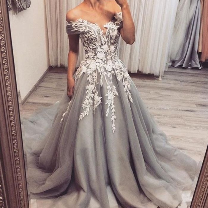 Silver grey dresses for wedding guest